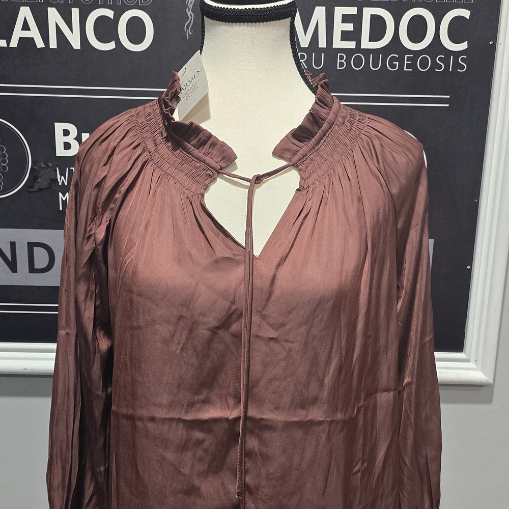 Carmen Marc Valvo Pink Long Sleeve Ruched Blouse